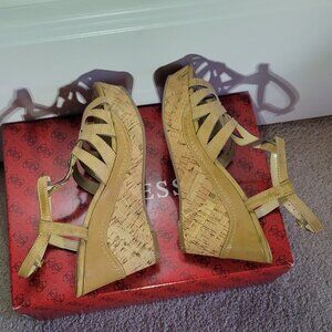 Guess Wedge Platform Sandals - Size 6 - Neutral Tan